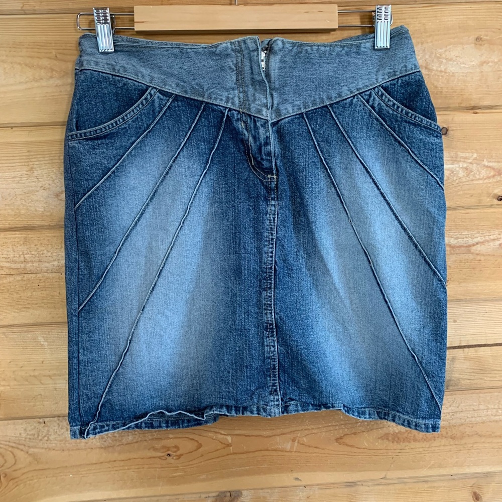 Vintage 1980s Blue Denim Mini Skirt Western Retro Size 12 Large